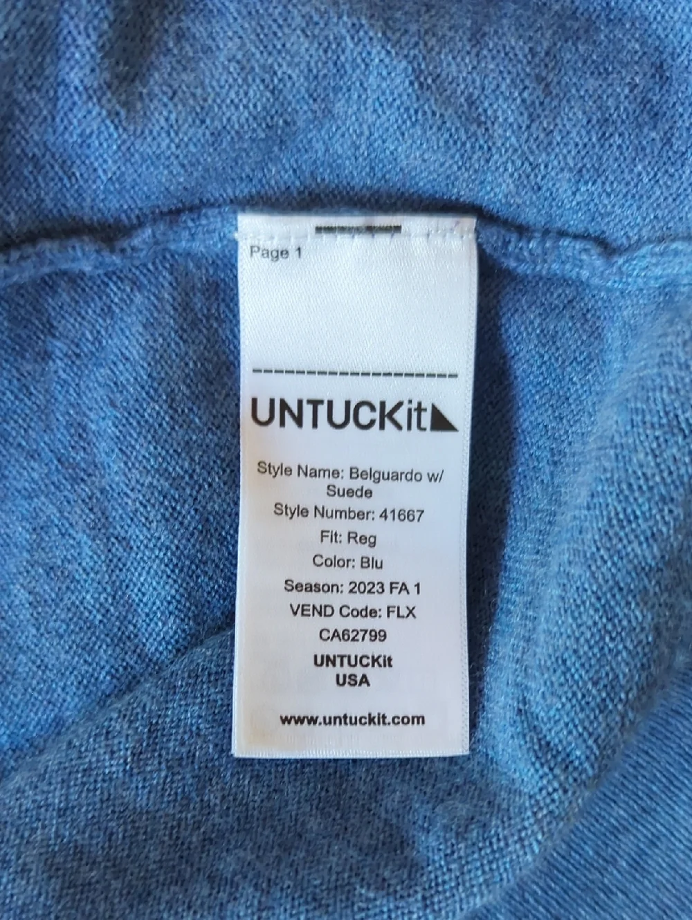 Untuckit Blue Merino Wool Quarter Zip Sweater